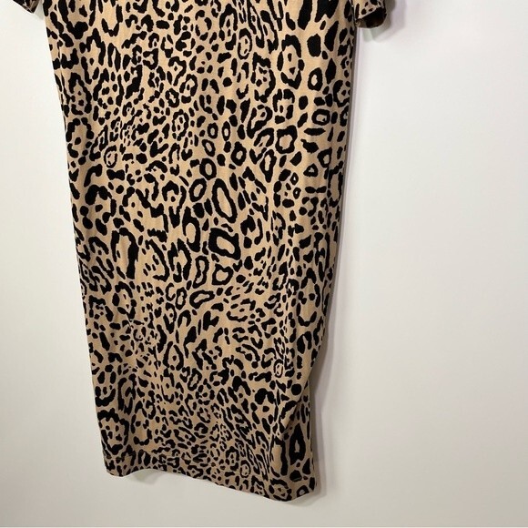 Chico’s Cheetah Print Short Sleeve Zipper Back Slitted Sides Dress Cream Black 0 - Picture 4 of 12